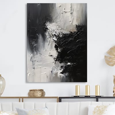 Designart "Black And White Delicate Brushstrokes II" Abstract Marble Metal Wall Art