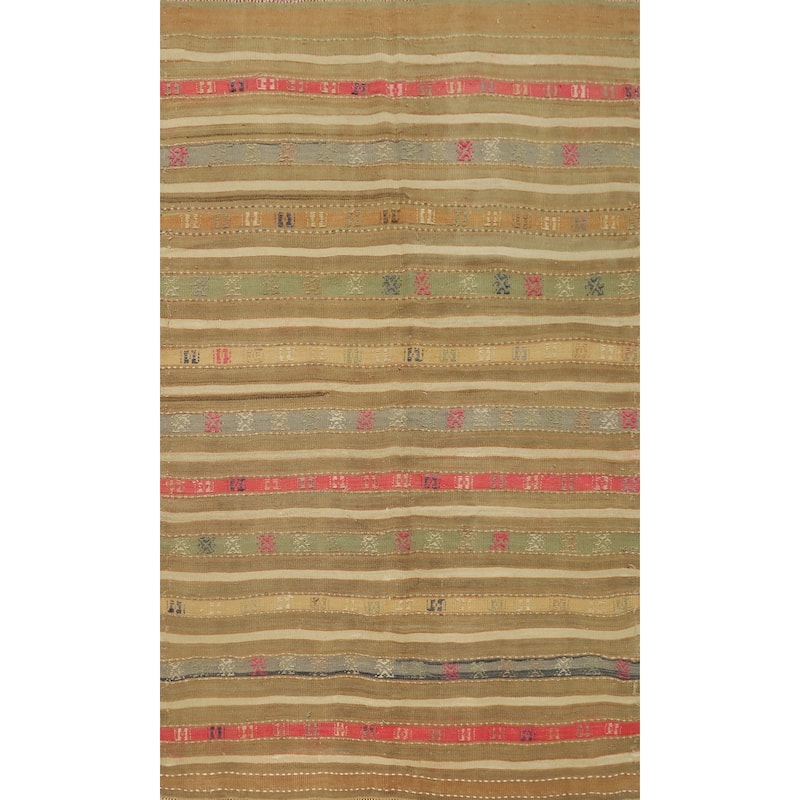 Hand Woven Oriental 100% Wool Carpet Southwestern Tribal Multi-Colored Kilim Area Rug - 6' 8'' X 4' 5''