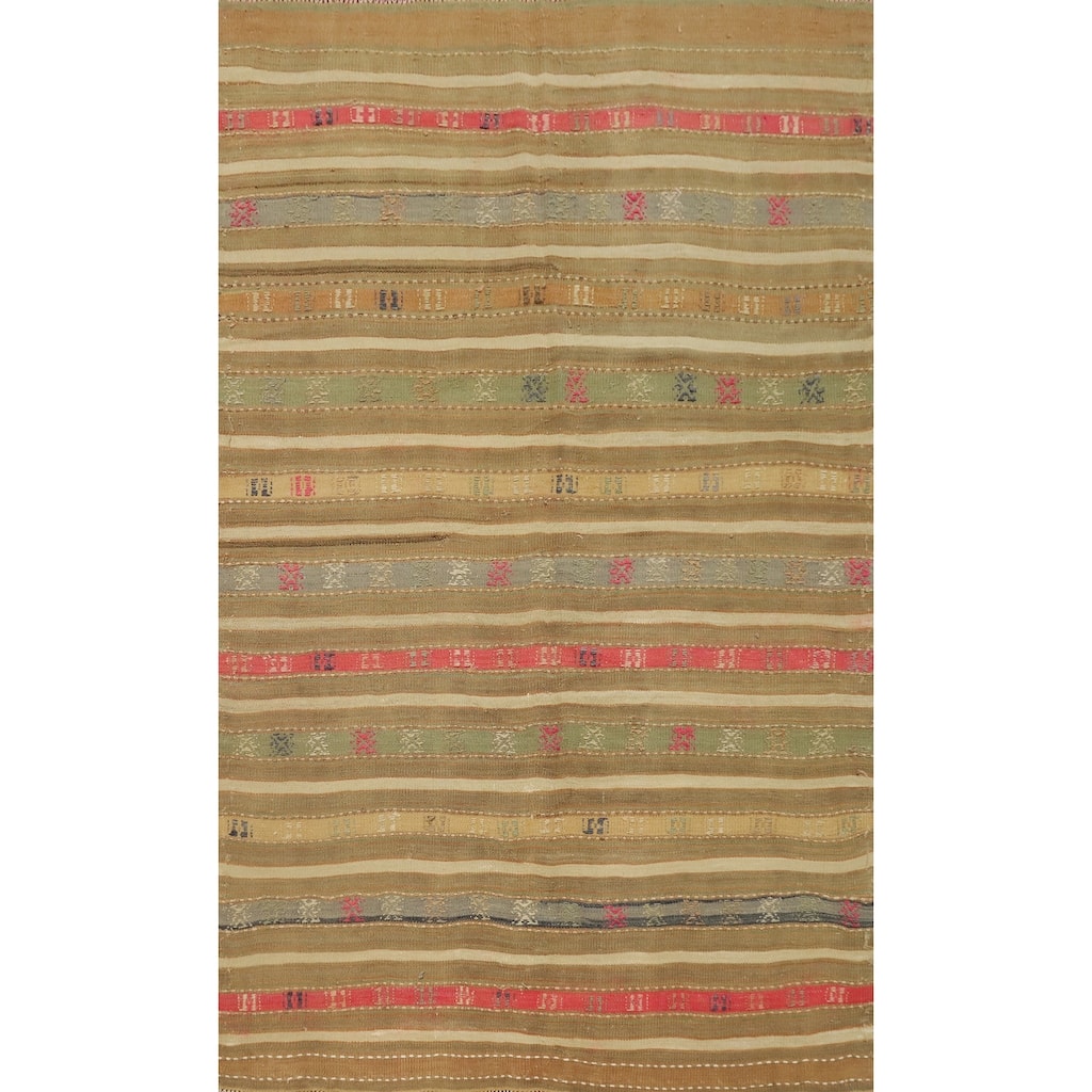 Hand Woven Oriental 100% Wool Carpet Southwestern Tribal Multi-Colored Kilim Area Rug - 6' 8'' X 4' 5''