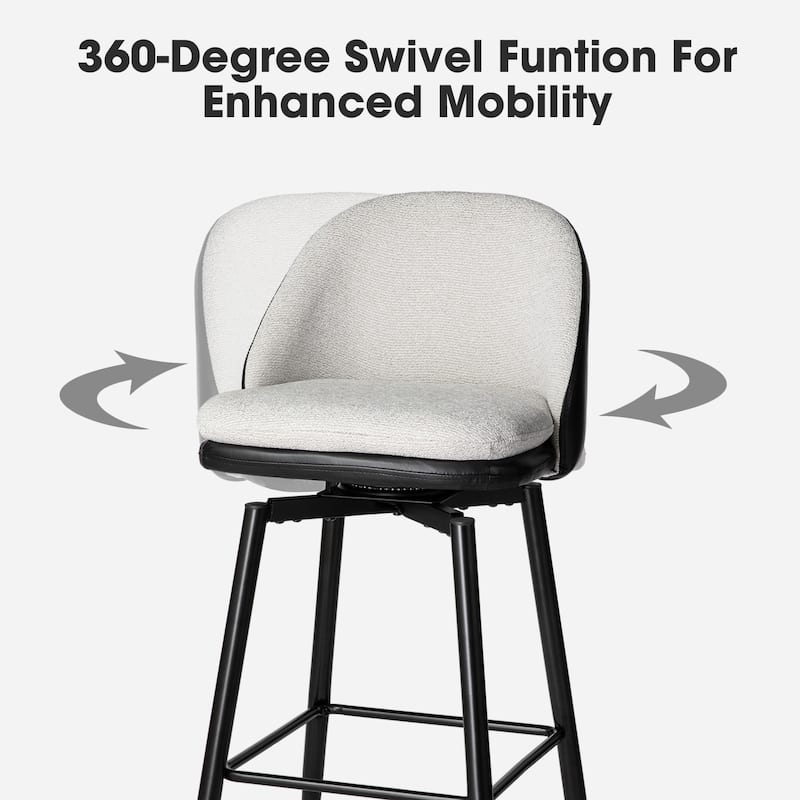 Glitzhome Modern Faux Leather Mixed Chenille Upholstered Swivel High Bar Stools