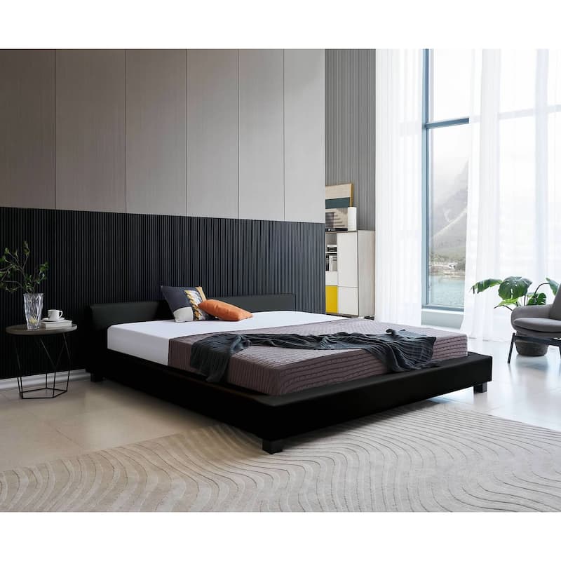 Greatime Modern leatherette Platform Bed - Black - California King