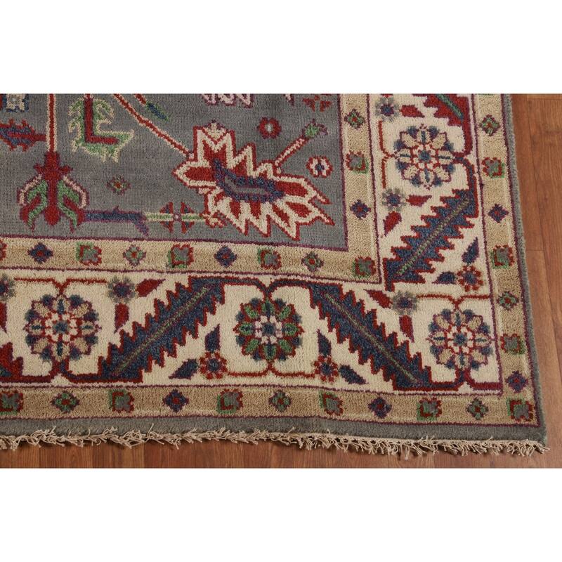 Gray Oushak Indian Area Rug Hand-Knotted Wool Carpet - 7'9"x 9'10"