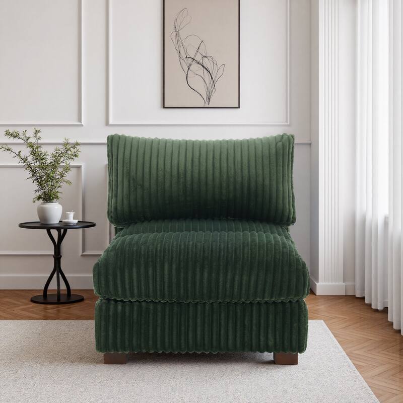 33" W Plush Corduroy Armless Chair Sectional Module with Pillows