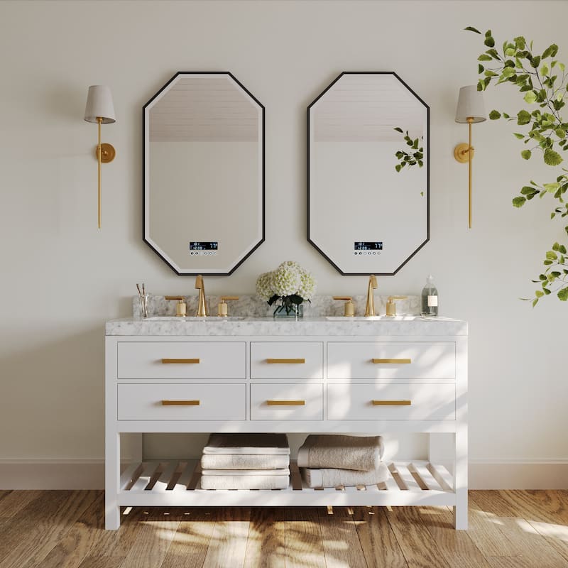 Ancerre Designs Elizabeth Bathroom Vanity Set - 60"W x 22"D x 34.5"H - Gold Finish - White