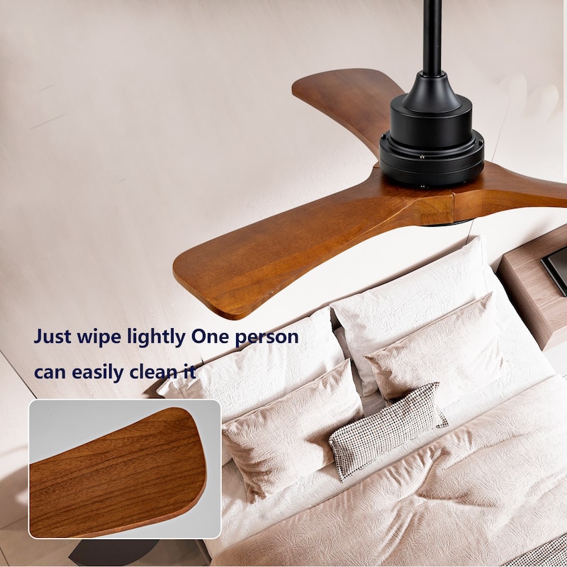 42" Wood Ceiling Fan w/ 3 Solid Wood Blades Remote Control Reversible DC Motor