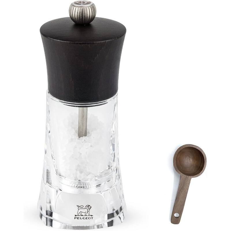 Peugeot - Oleron Manual Mill - Transparent Adjustable Grinder - Acrylic and Beechwood, Chocolate, 5.5 Inches - 2 Piece