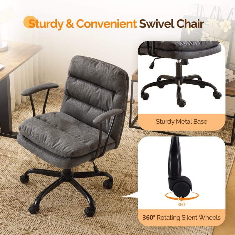 24.4 Inch Upholstered Swivel Office Chair With Leg Pegs And Wheels