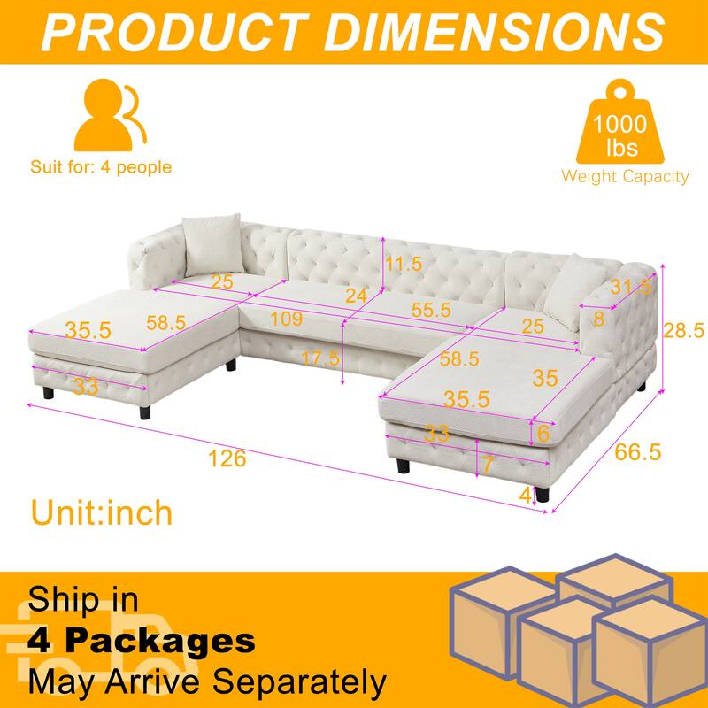 126-inch Modern Style Chenille Three Piece Sofa