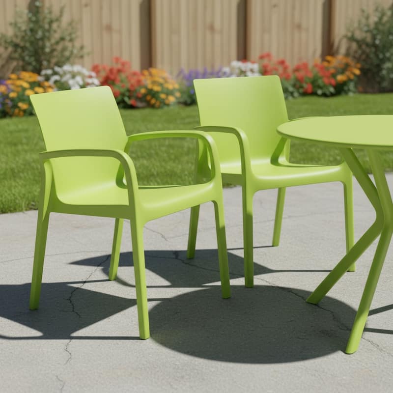 HomeRoots Set of Two Green Heavy Duty Plastic Outdoor Stacking Dining Chairs - Green