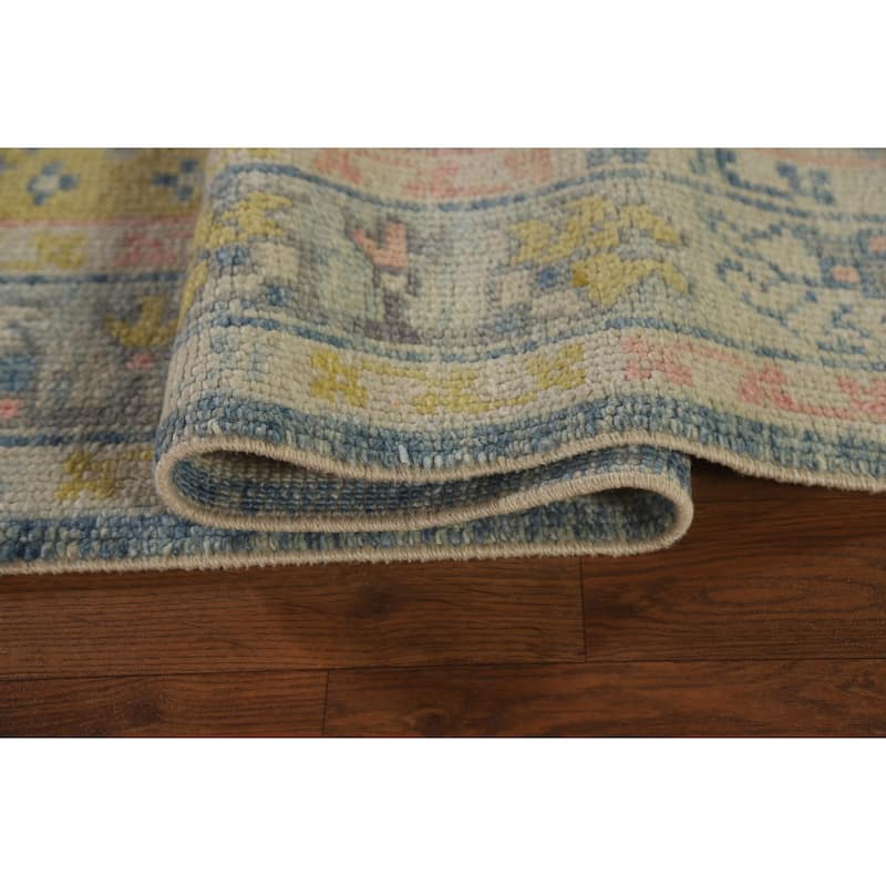 Vegetable Dye Oushak Turkish Runner Rug Handmade Wool Carpet - 3'0"x 11'9"