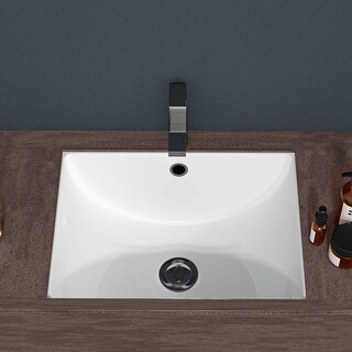 White Ceramic Rectangular Undermount Bathroom Sink with Overflow - Bed ...