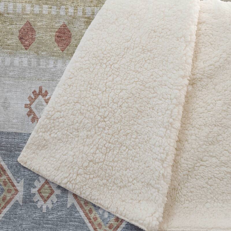 Premium Machine Washable ASB118 Boho Global Sherpa Throw Blanket