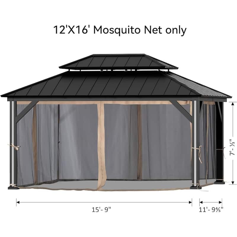 12' x 16', Outdoor Gazebo Mosquito Nettings with Double Zipper, Replacement for Patio Canopy, Garden (Mosquito Net Only)