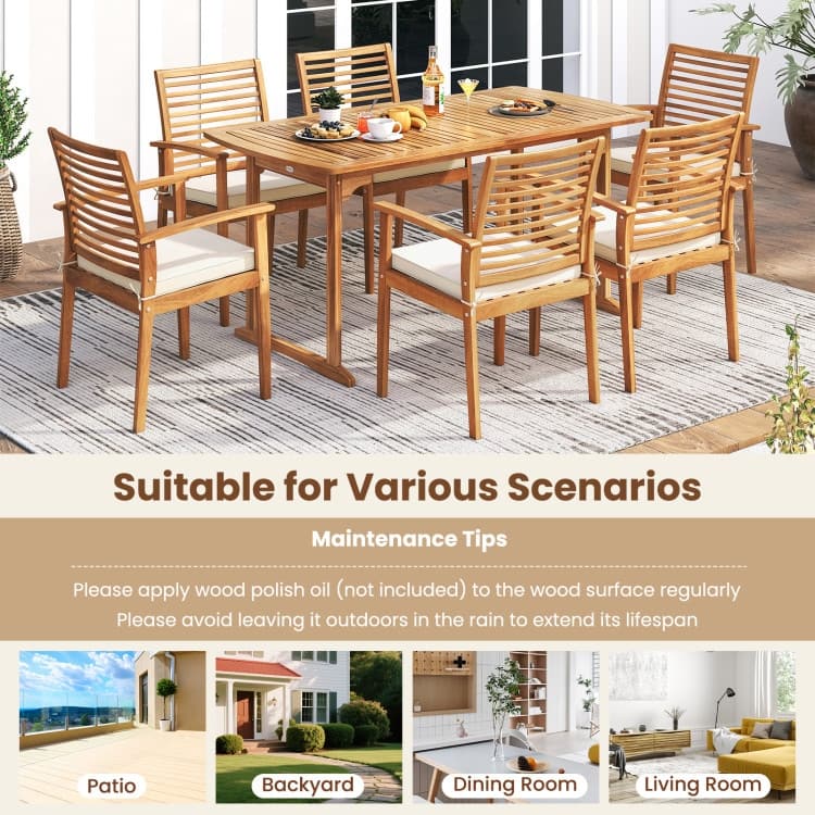 Natural Acacia Wood Patio Dining Chairs with Cushions Set of 2 Outdoor - 22.5" x 21.5" x 34"