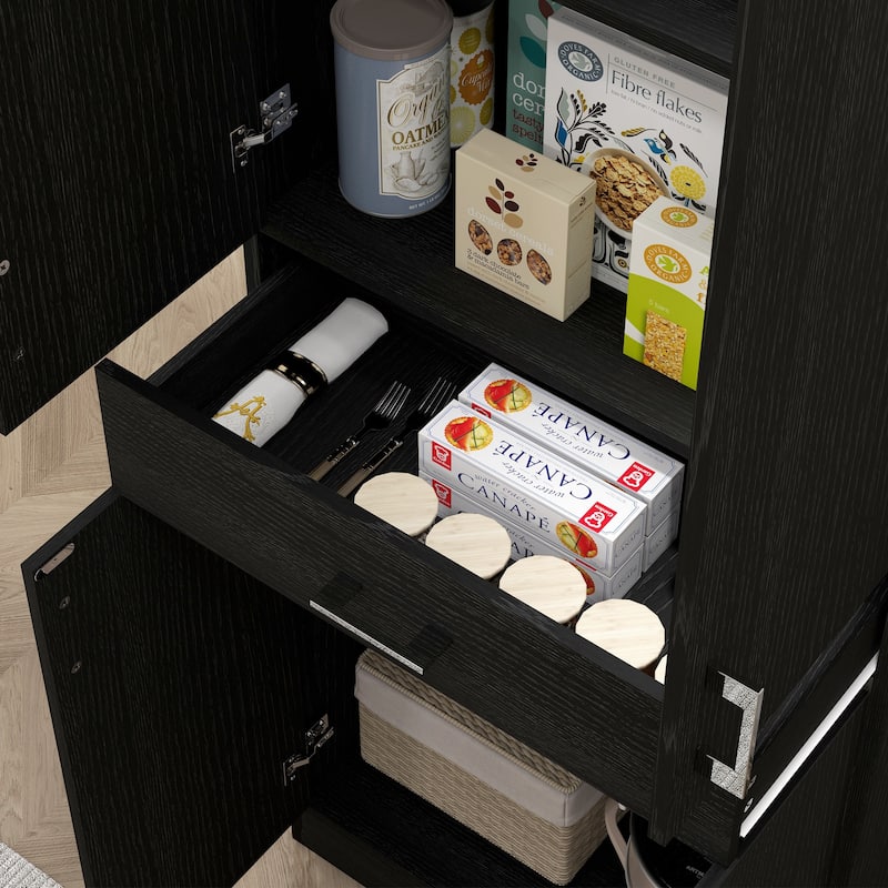 Kitchen Pantry Cabinet Buffet with Drawer and Adjustable Shelf, Tall Storage Cabinet with 2 Double Door Cupboards