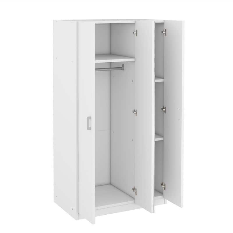 3 Door Wardrobe Closet with Mirror and Hanging Rod, Bedroom Armoire with 3 Fixed Shelves, Modern Wardrobe Closet for Bedroom