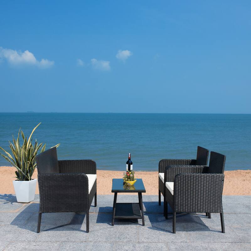 SAFAVIEH Outdoor Aboka Wicker/ Steel 4-piece Patio Conversation Set