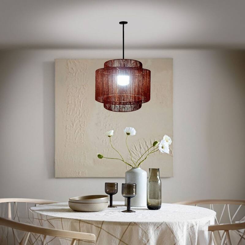 Two Tier Pendant Light With Natural Jute Weaving - Red