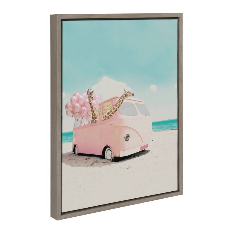 Kate and Laurel Sylvie Pink Van Framed Canvas by July Art Prints - 18x24 - Grey