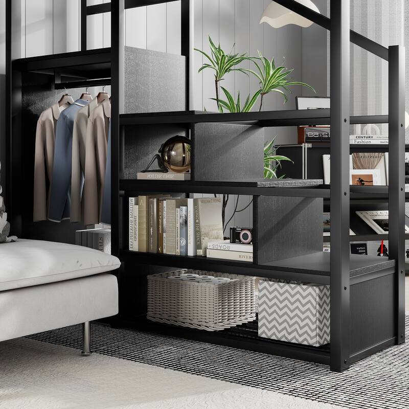 Queen Size Loft Bed with Stairs, Wardrobe for Kids Teens Adults