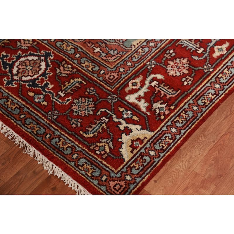 Hand Knotted Oriental 100% Wool Carpet Traditional Medallion Beige & Ivories Heriz (serapi) Area Rug - 10' 0'' X 7' 11''