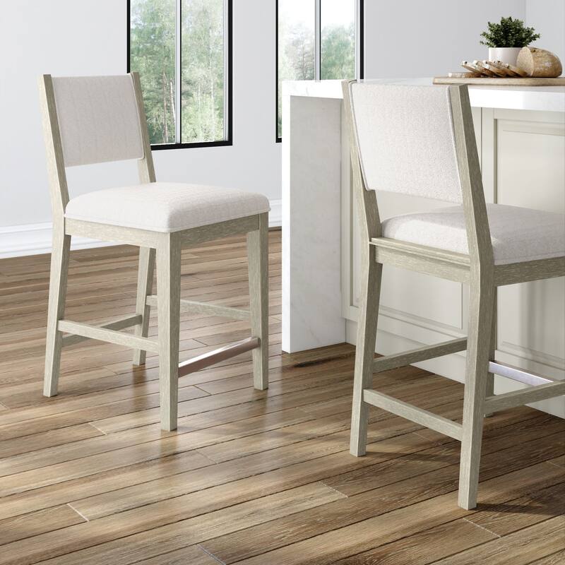Plank and Beam Sereno Upholstered Counter Height Stool - Set of 2 - Antique White/Ivory Cushion