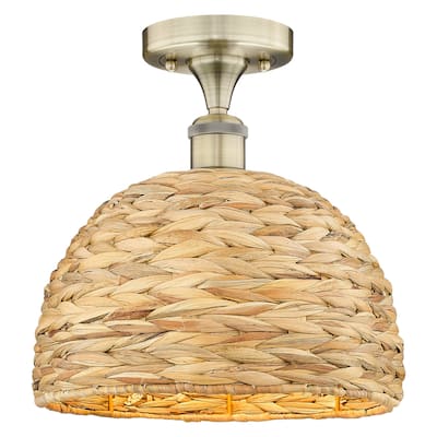Innovations Lighting 616-1F-11-12 Woven Rattan Semi-Flush Woven Rattan