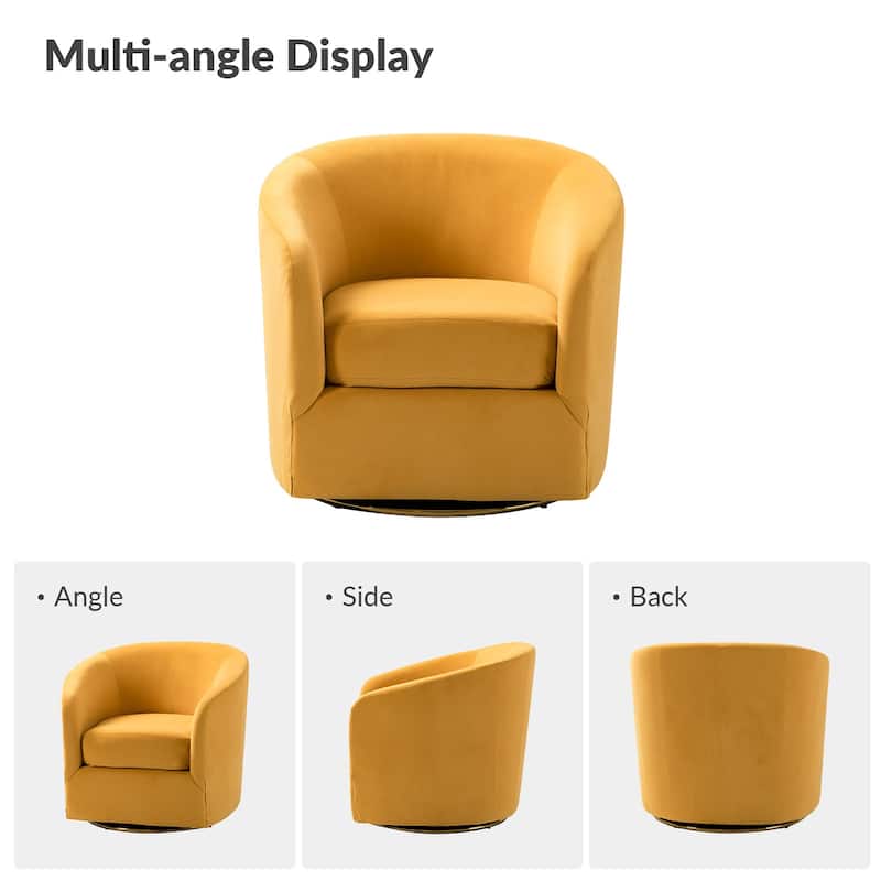 Eleuterio Modern Velvet Curved Swivel Accent Barrel Chair with Metal Base by HULALA HOME