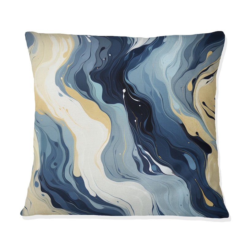 Designart "Blue And Beige Ink Abstract Fusion" Abstract Printed Throw Pillow