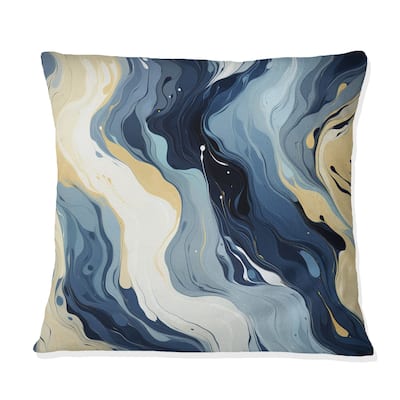 Designart "Blue And Beige Ink Abstract Fusion" Abstract Printed Throw Pillow