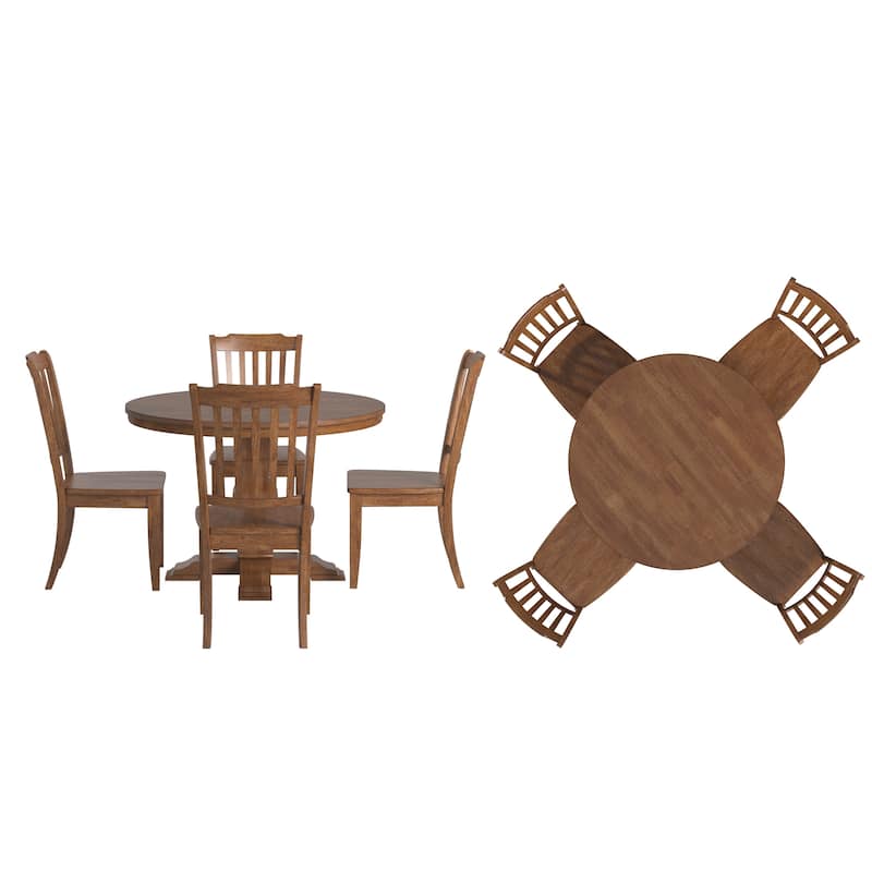 Ronda 45" Round Solid Wood Top Dining Set with Spindle Back Chairs