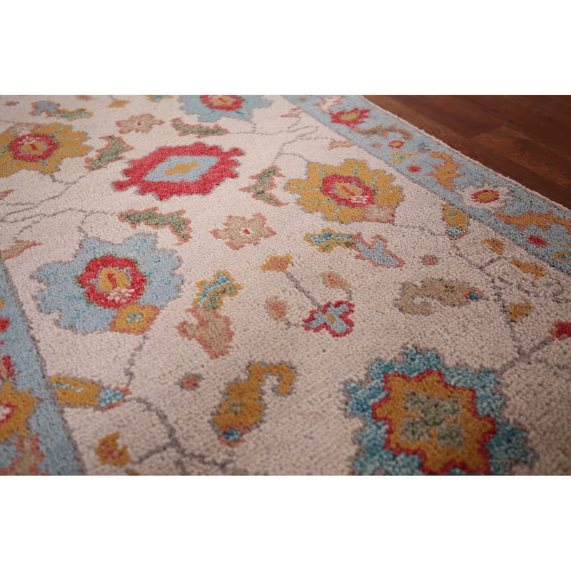 Floral Ivory Oushak Oriental Foyer Rug Handmade Wool Carpet - 2'6"x 5'10"