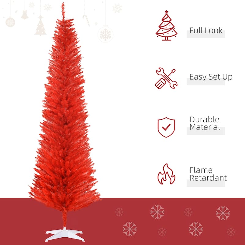 HOMCOM 7' Artificial Pencil Christmas Tree, Slim Xmas Tree with 499 Realistic Branch Tips and Plastic Stand, Blue - 6.89 ft