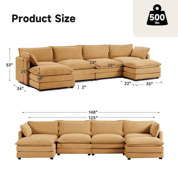 dimension image slide 9 of 16, Corduroy Sectional Sofa with Removable Ottomans & Ultra-soft Cushions for Living Room & Bedroom
