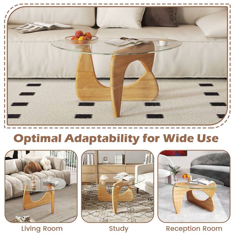 Gymax Triangle Coffee Table w/ Tempered Glass Top & Adjustable Rubber