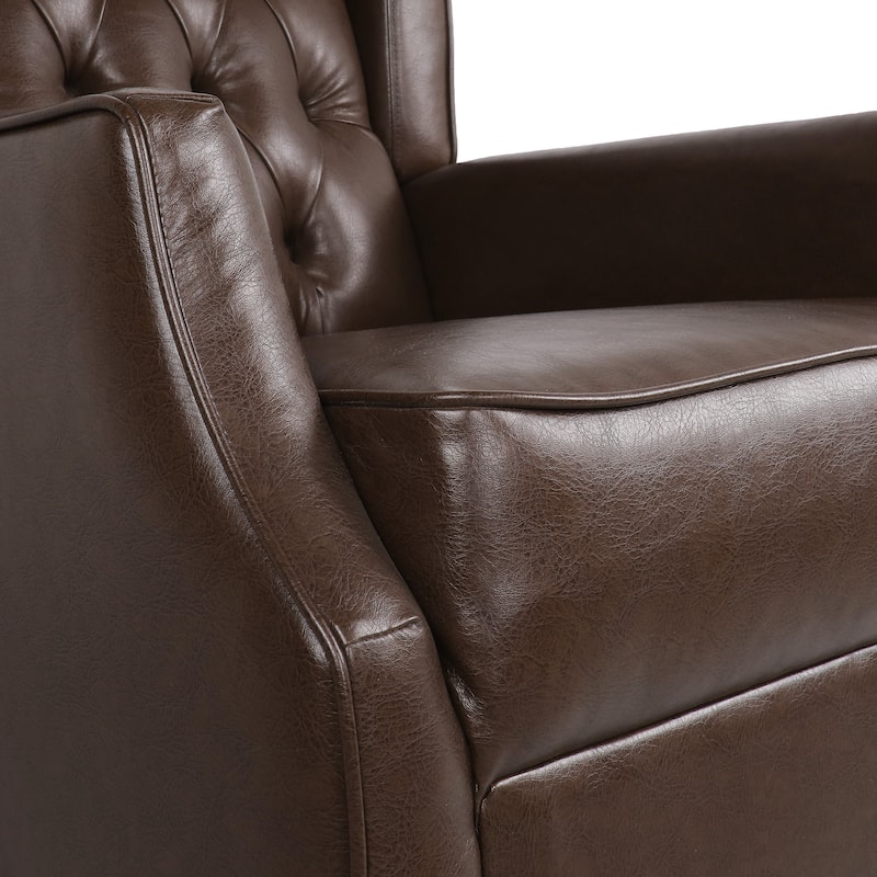 Modern 26.5" High Back PU Upholstered Button Tufted Rocking Chair with Wing Back for Living Room
