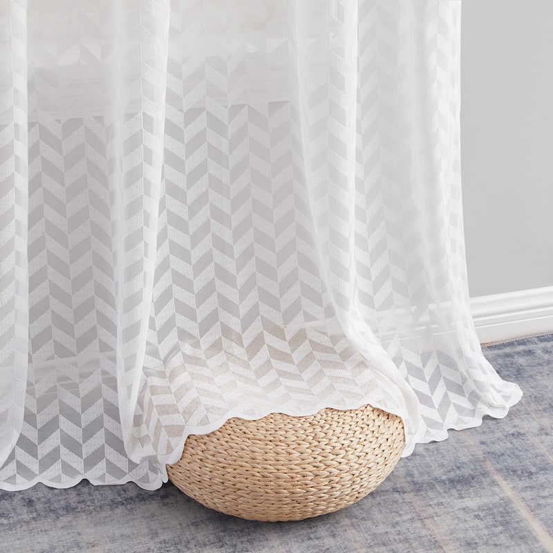 HLC.me Herringbone Lace Thick Semi Sheer Premium Grommet Top Window Curtain Panels Kids Room & Bedroom - Set of 2 Panels