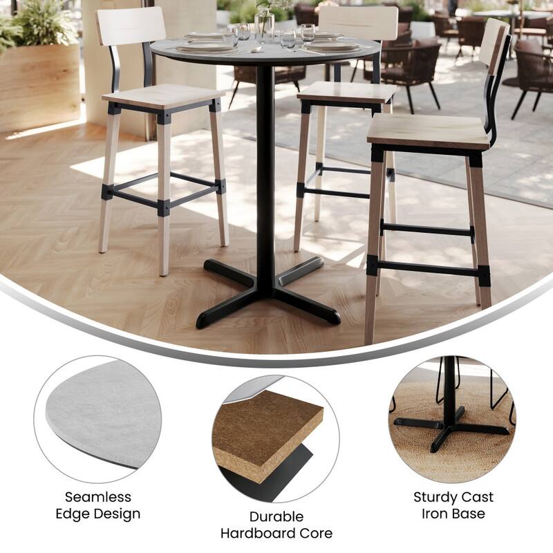 Commercial HPL Tabletop with Bar Height Crisscross Base - 36"W x 36"D x 42"H