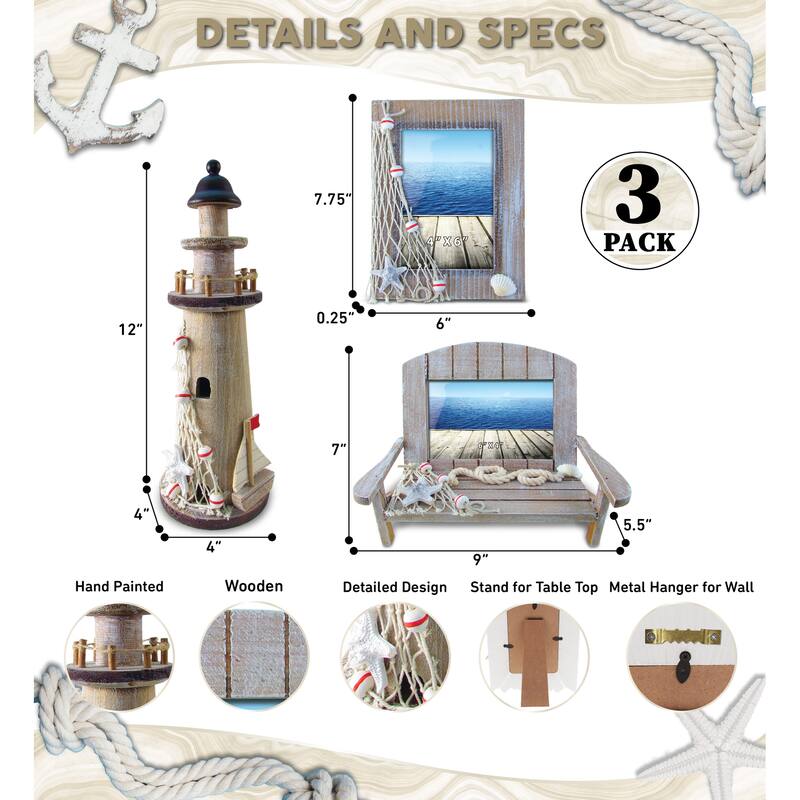 CoTa Global Brown Nautical Collection - Tabletop Centerpiece - 3 Piece