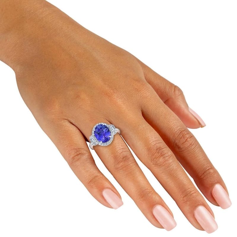 5Ct Oval Simulated Tanzanite Moissanite & Lab Grown Diamond Ring White Gold