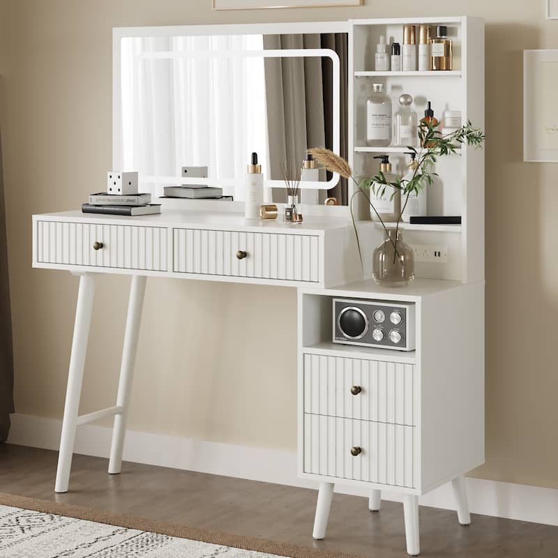 Vanity Desk with 3 Color LED Light Mirror