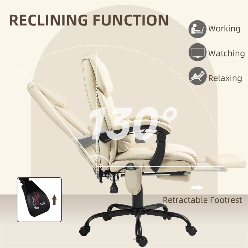 Adjustable Recliner Office Chair with Footrest Vibration Massage and High Back Swivel Wheels - 26" W x 29.5" D x 44"-48" H