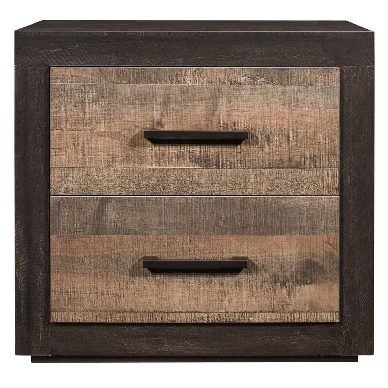 Contemporary Style Bedroom Nightstand Natural Wood Grain Look Two Tone Bed Side Table Faux Wood Veneer