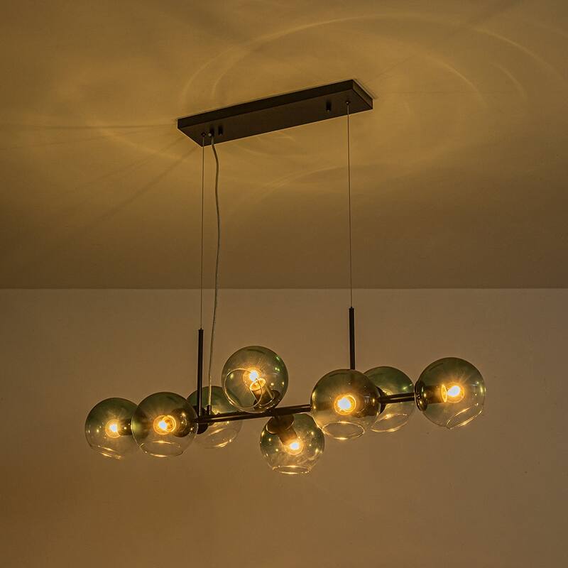 Modern 8-Light Glass Globe Linear Sputnik Island Chandelier Semi Flush