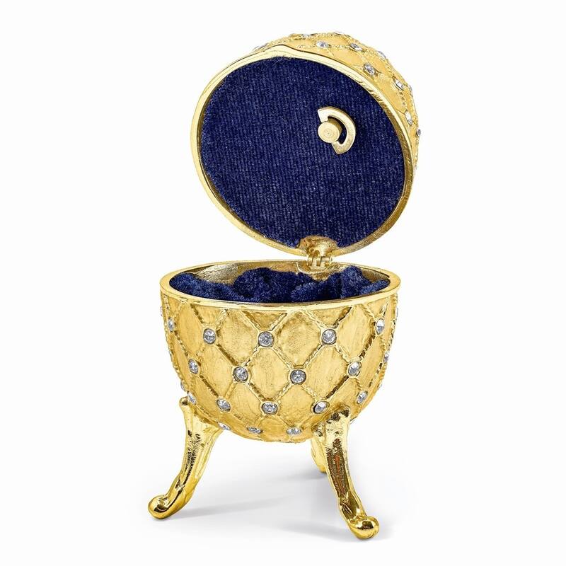 Curata Pewter Crystals Gold-Tone Enameled Royal Gold (Plays Swan Lake) Musical Egg on 18 Inch Necklace