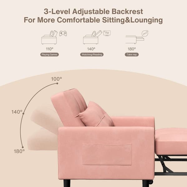 dimension image slide 8 of 10, 3-in-1 Adjustable Sleeper Sofa Bed, Pull Out Chair Sofa, Convertible Folding Bed for Living Room