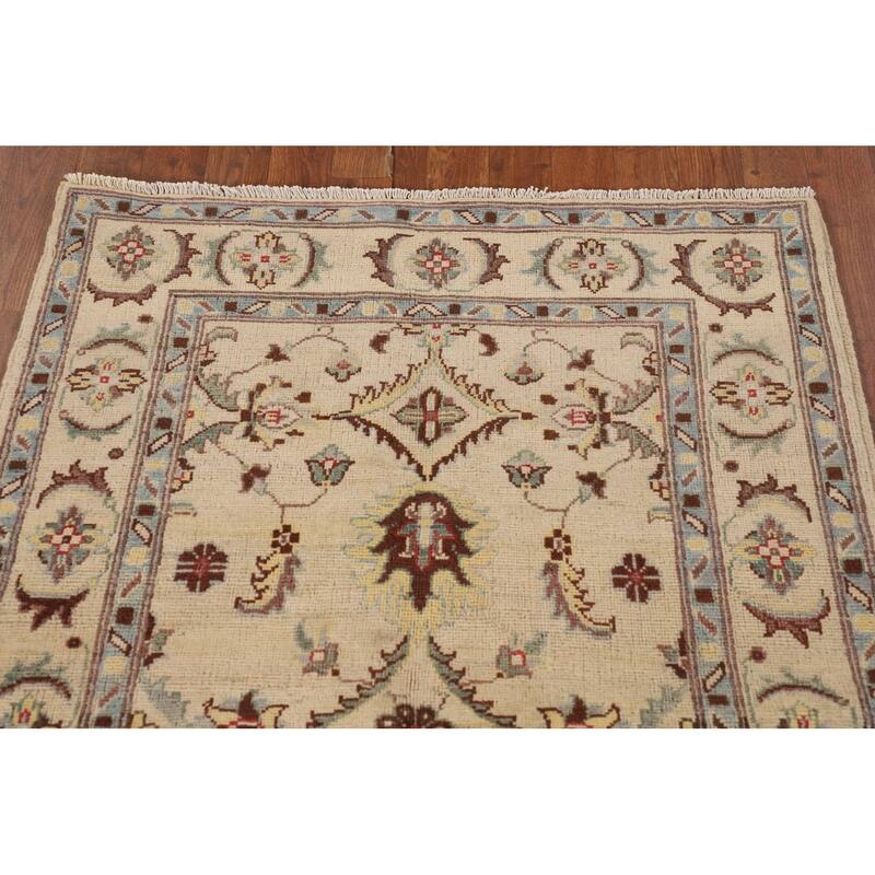 Floral Beige Kazak Oriental Accent Rug Hand-Knotted Wool Carpet - 3'3"x 5'1"