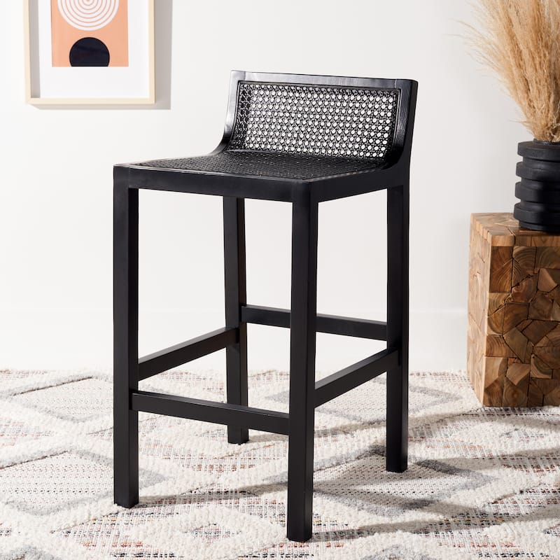 SAFAVIEH Carry Low Back Cane Counter Stool - 16" W x 19" D x 31" H - 16Wx19Dx31H