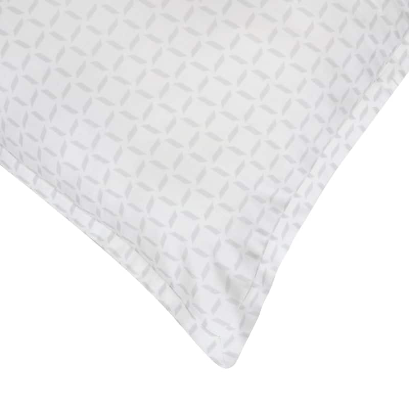 Delara GOTS Certified 100% Organic Cotton 2 Inch Flange Euro Sham Set of 2, 26"X26", Kendra White/Grey