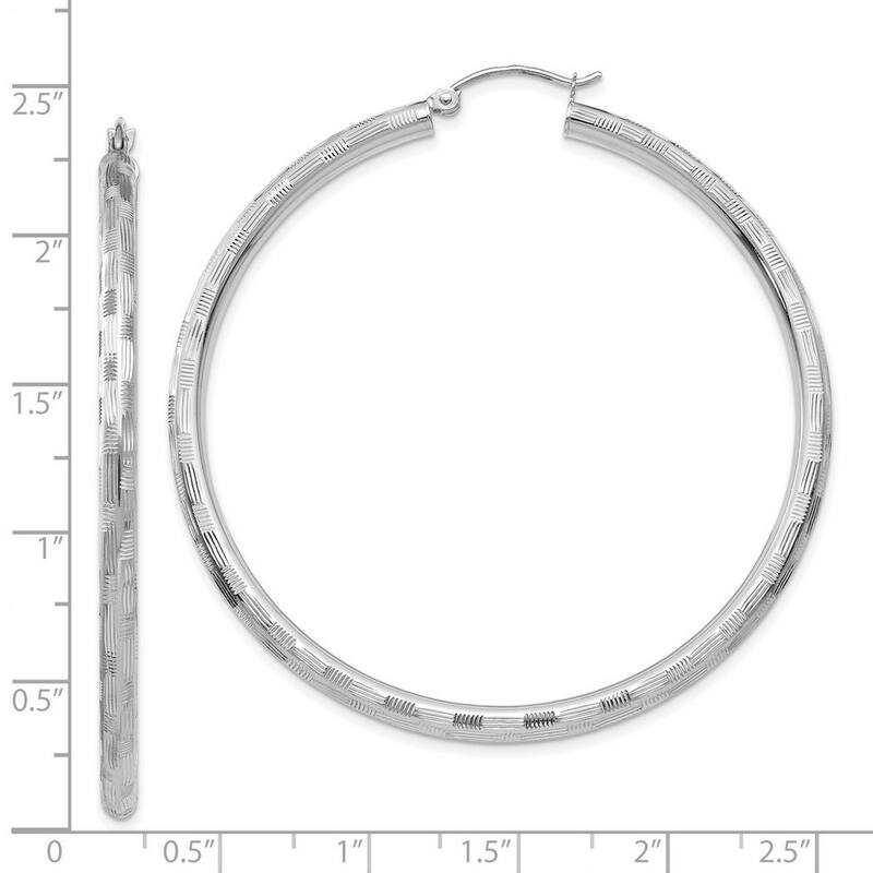 Curata 14k White Gold Textured Checkerboard 45x3mm Hoop Earrings